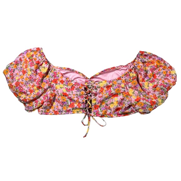 Wild Fable size Xxl Colorful Floral Puff Sleeve Sweetheart Neck Tiny Top NWT - Picture 6 of 11